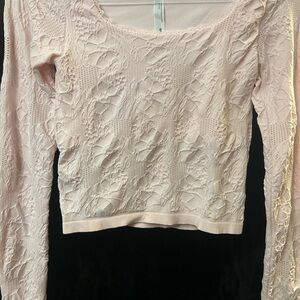 Altar'd State Light Pink Lace-Textured Long Sleeve Top